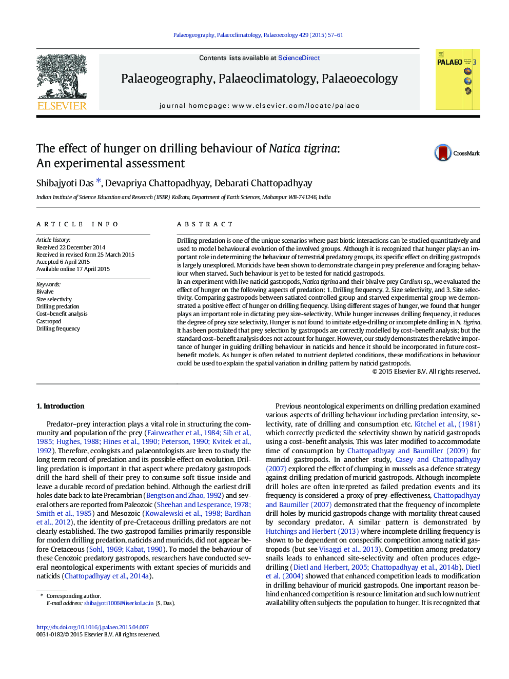 The effect of hunger on drilling behaviour of Natica tigrina: An experimental assessment