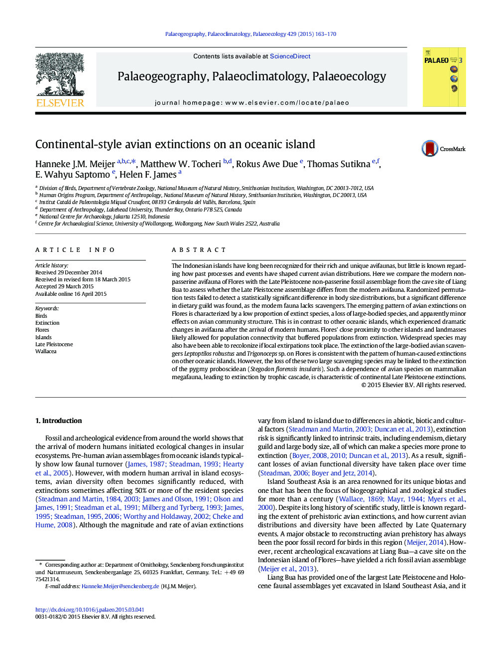 Continental-style avian extinctions on an oceanic island