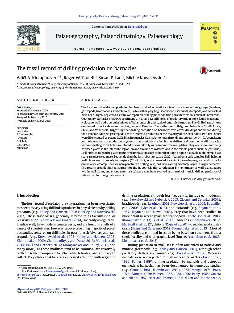 The fossil record of drilling predation on barnacles