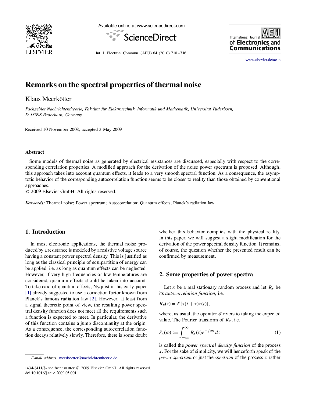 Remarks on the spectral properties of thermal noise