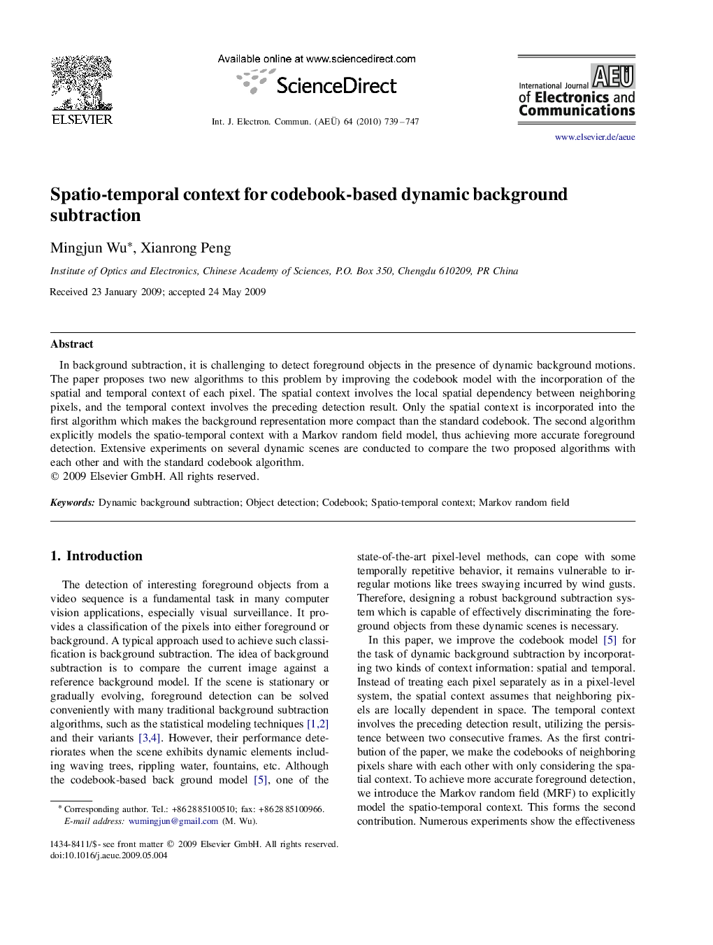 Spatio-temporal context for codebook-based dynamic background subtraction