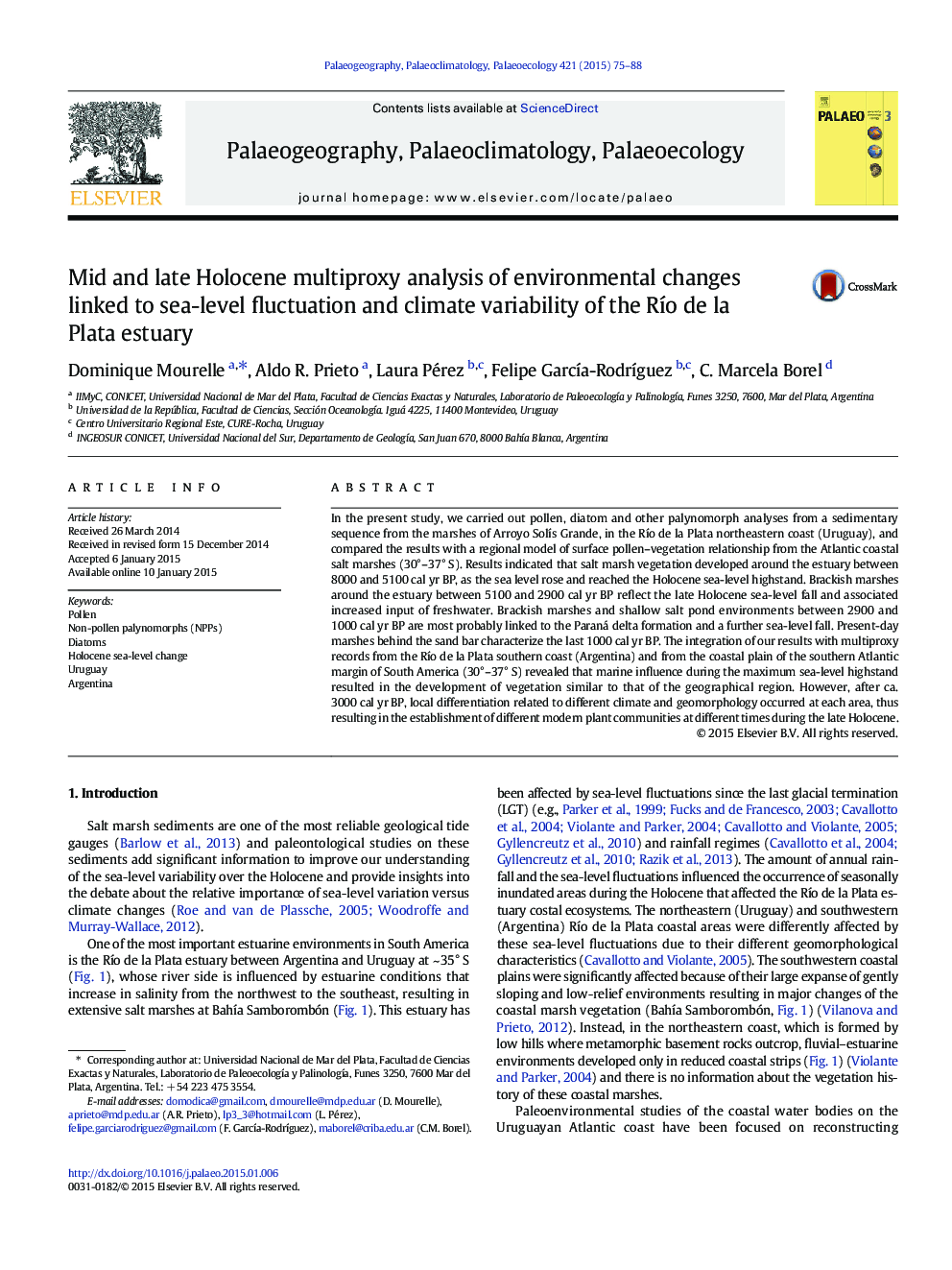 Mid and late Holocene multiproxy analysis of environmental changes linked to sea-level fluctuation and climate variability of the Río de la Plata estuary