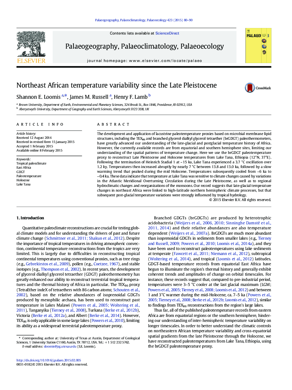 Northeast African temperature variability since the Late Pleistocene