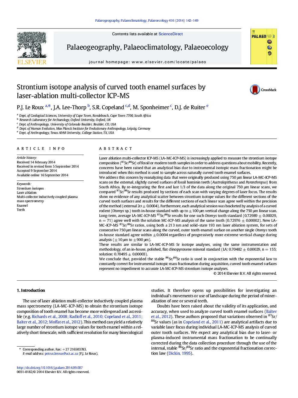 Strontium isotope analysis of curved tooth enamel surfaces by laser-ablation multi-collector ICP-MS