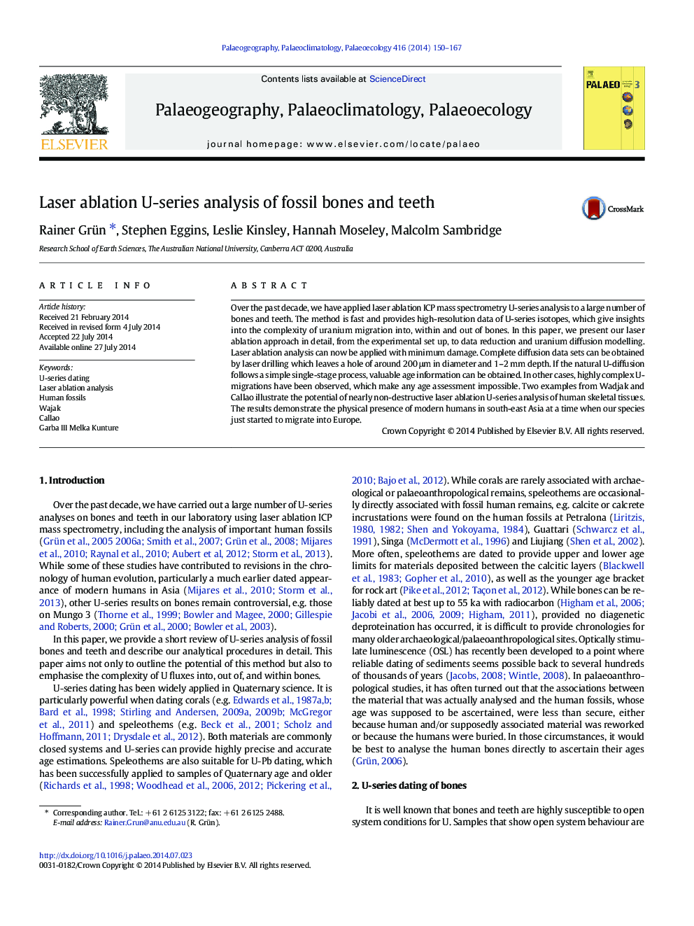 Laser ablation U-series analysis of fossil bones and teeth