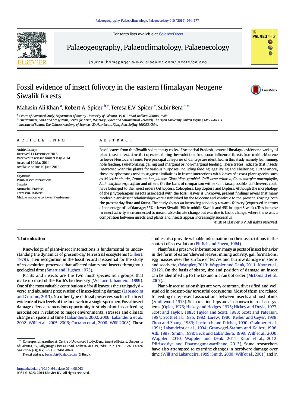 Fossil evidence of insect folivory in the eastern Himalayan Neogene Siwalik forests