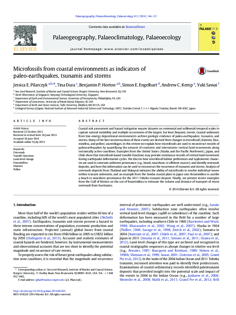 Microfossils from coastal environments as indicators of paleo-earthquakes, tsunamis and storms