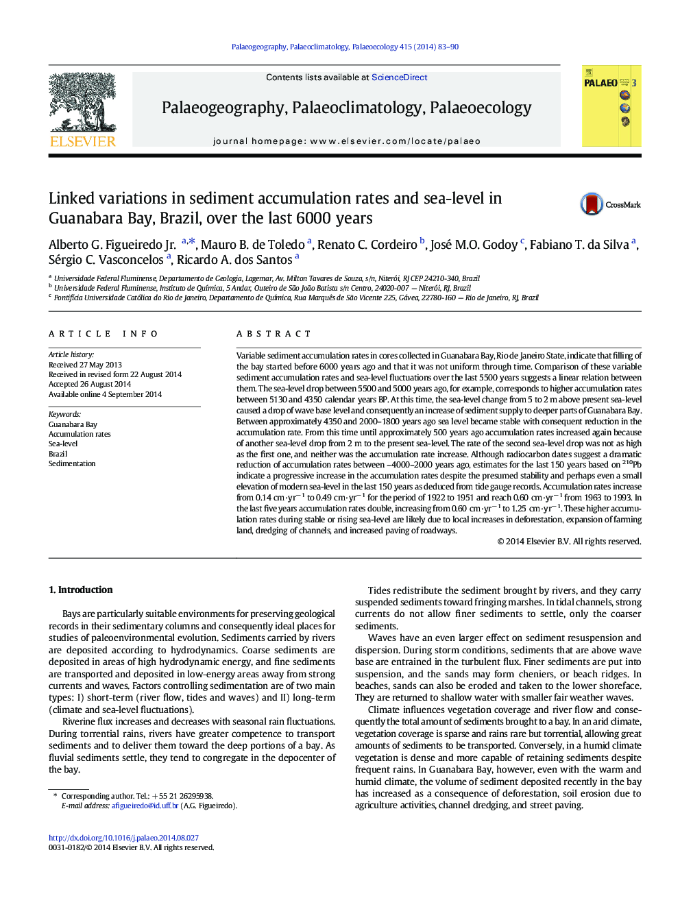 Linked variations in sediment accumulation rates and sea-level in Guanabara Bay, Brazil, over the last 6000 years