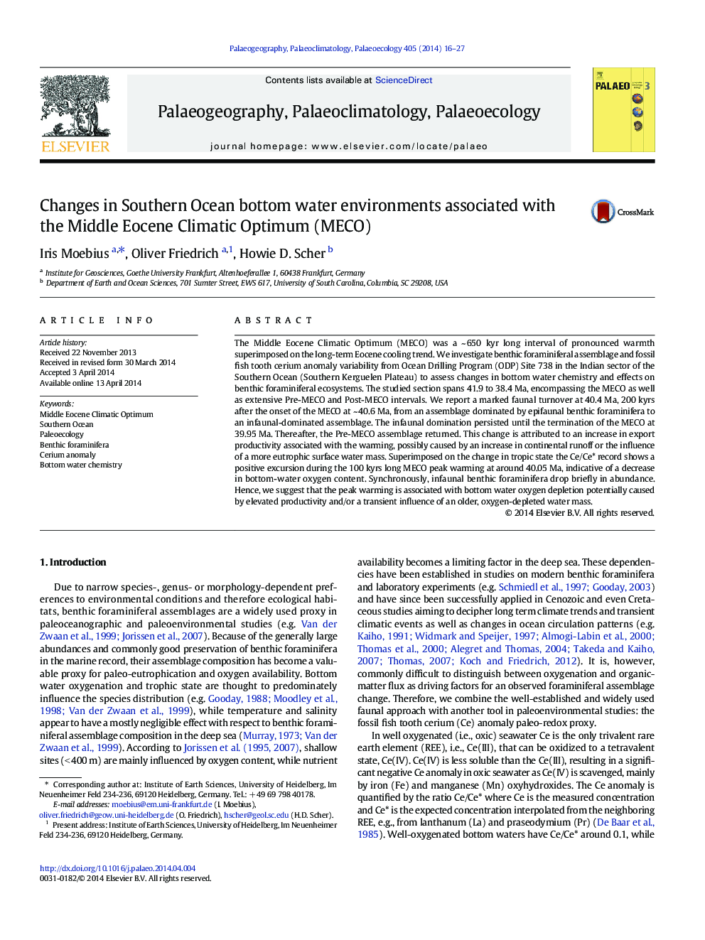 Changes in Southern Ocean bottom water environments associated with the Middle Eocene Climatic Optimum (MECO)