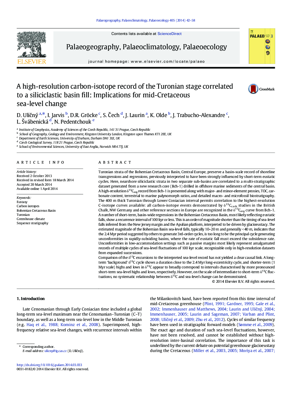 A high-resolution carbon-isotope record of the Turonian stage correlated to a siliciclastic basin fill: Implications for mid-Cretaceous sea-level change