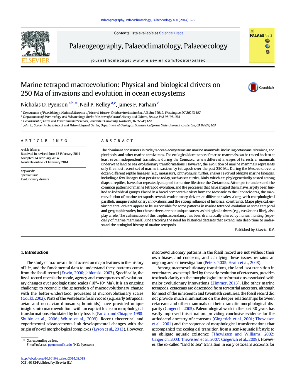 Marine tetrapod macroevolution: Physical and biological drivers on 250 Ma of invasions and evolution in ocean ecosystems