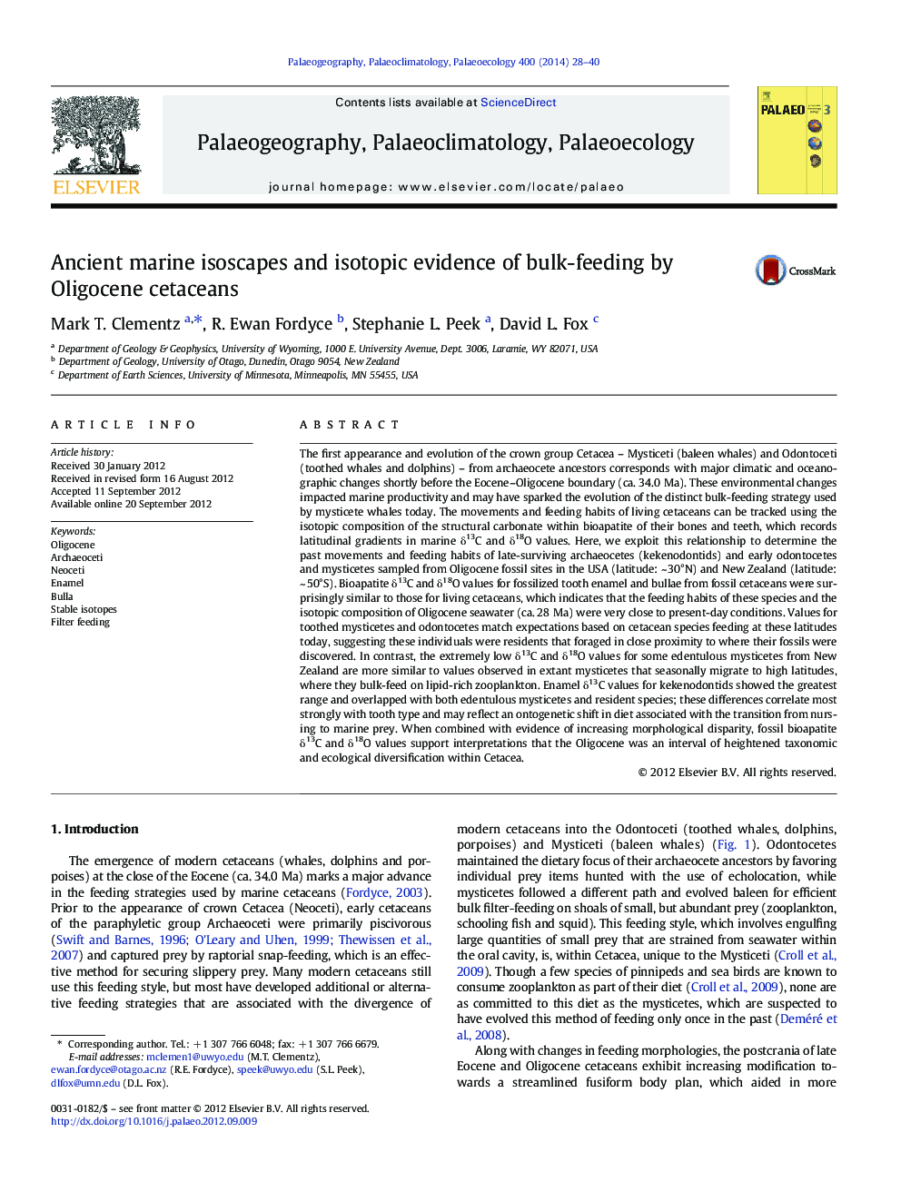 Ancient marine isoscapes and isotopic evidence of bulk-feeding by Oligocene cetaceans