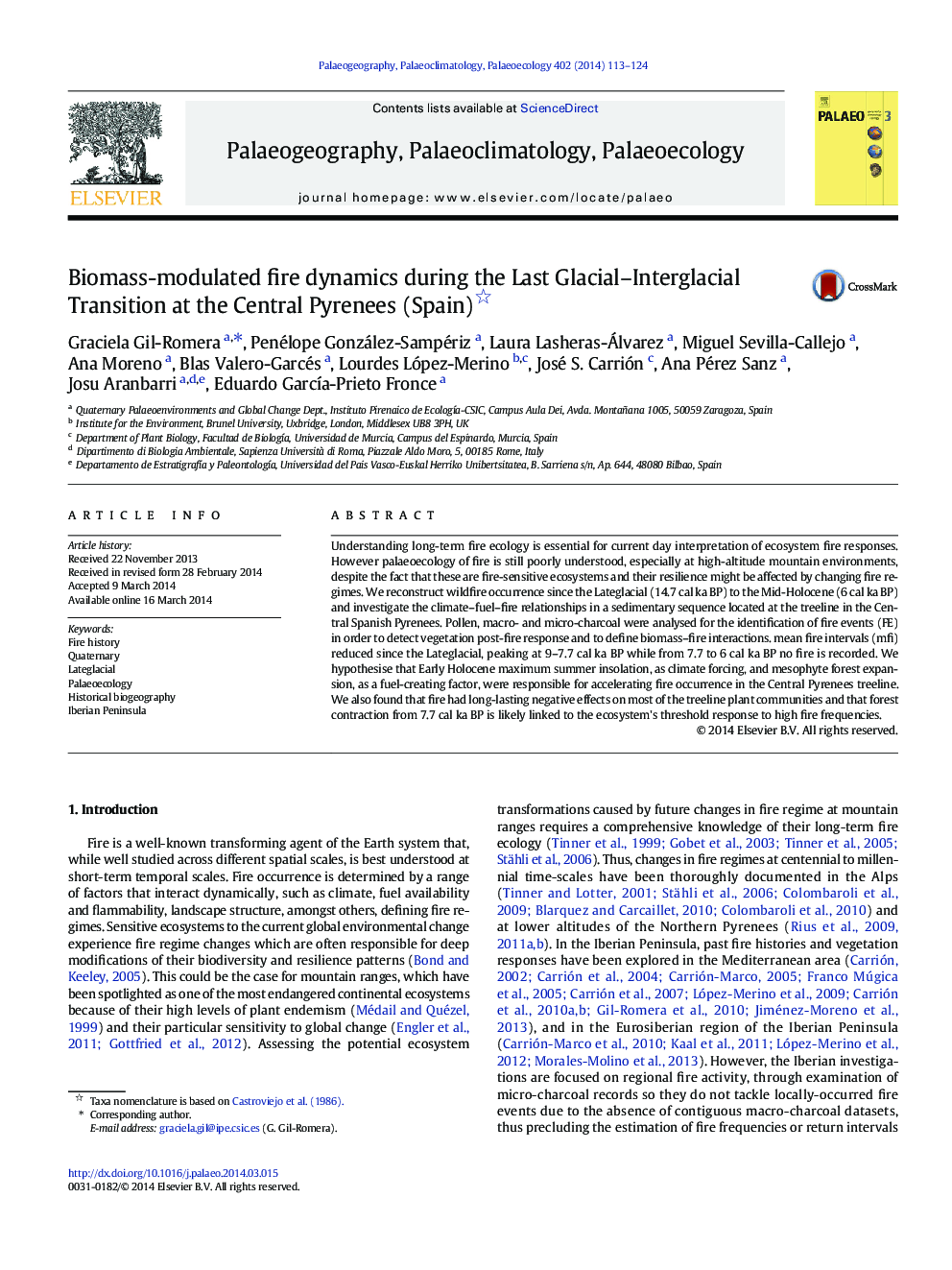 Biomass-modulated fire dynamics during the Last Glacial–Interglacial Transition at the Central Pyrenees (Spain) 