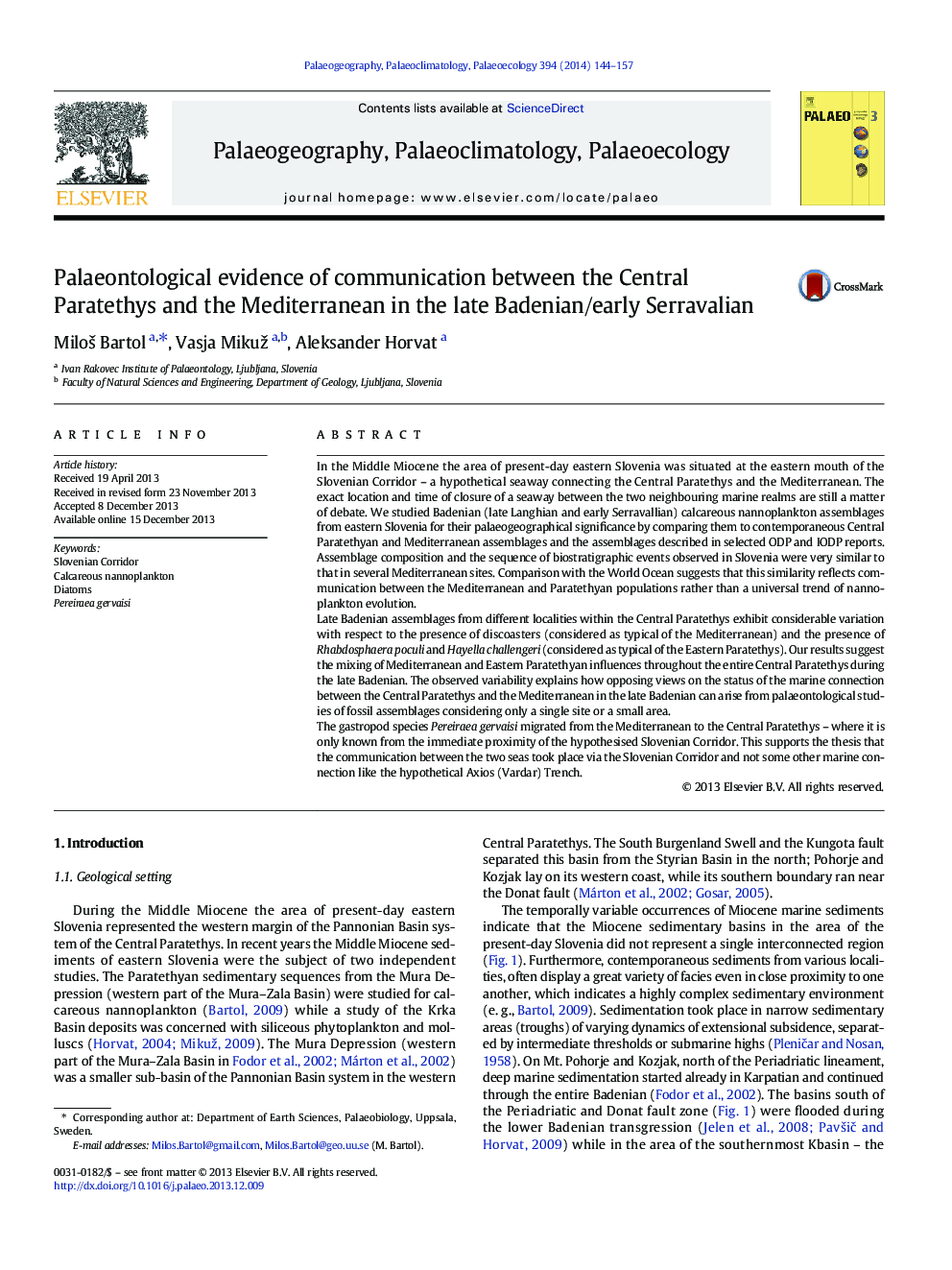 Palaeontological evidence of communication between the Central Paratethys and the Mediterranean in the late Badenian/early Serravalian