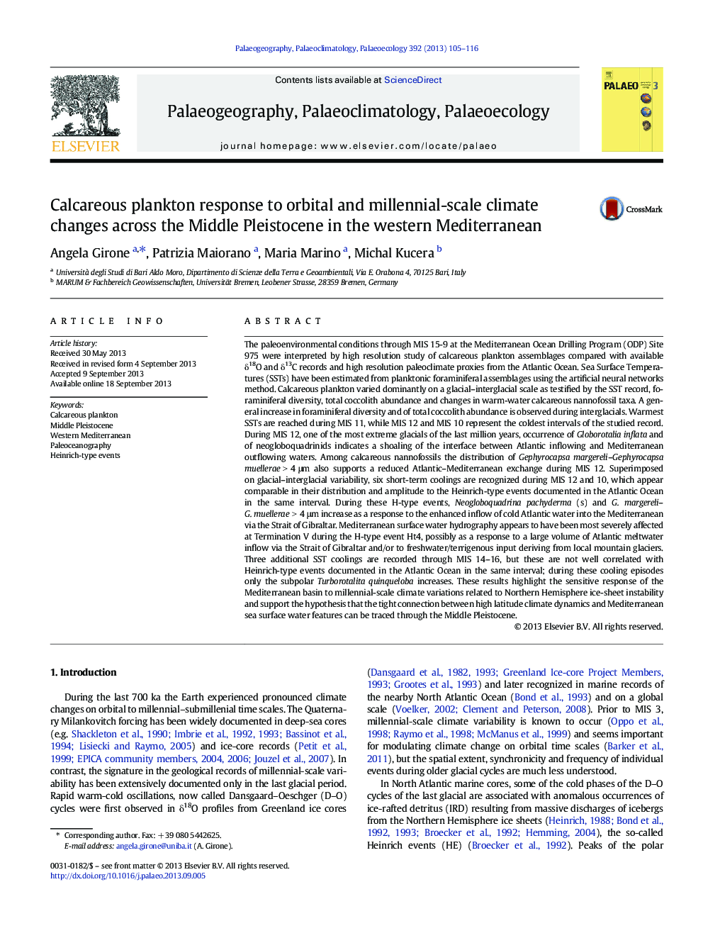 Calcareous plankton response to orbital and millennial-scale climate changes across the Middle Pleistocene in the western Mediterranean