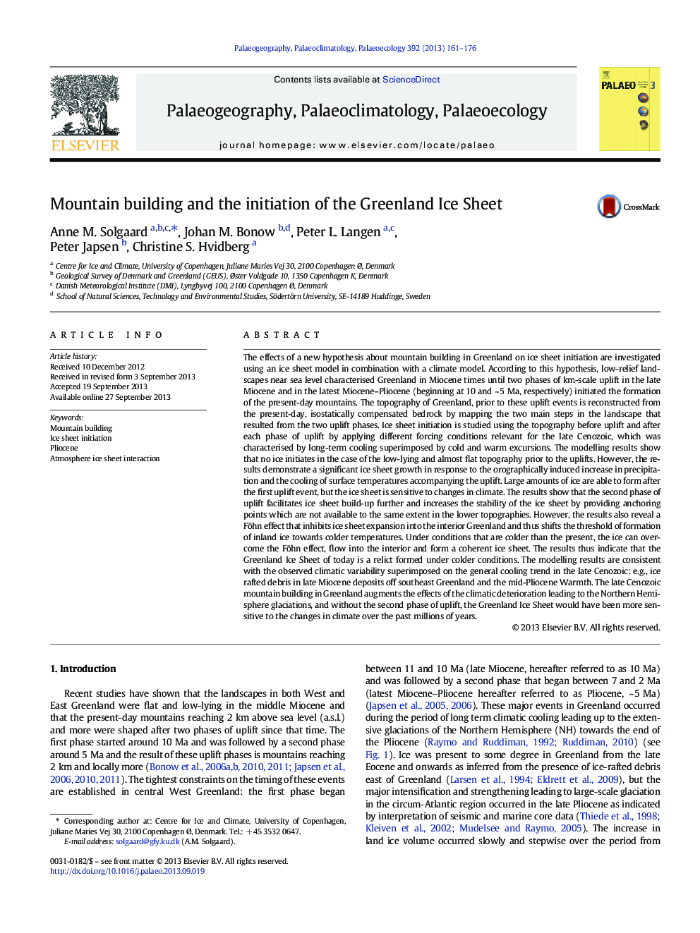 Mountain building and the initiation of the Greenland Ice Sheet