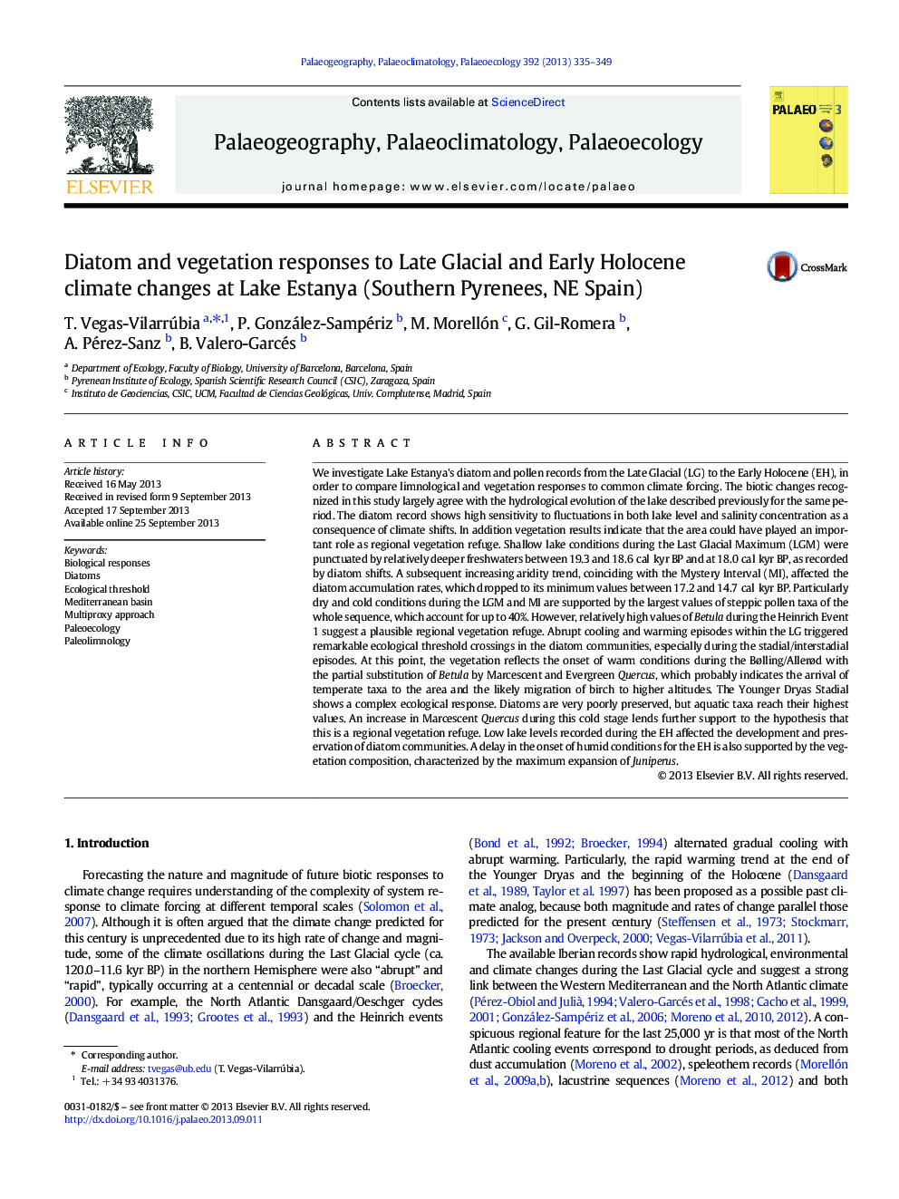 Diatom and vegetation responses to Late Glacial and Early Holocene climate changes at Lake Estanya (Southern Pyrenees, NE Spain)