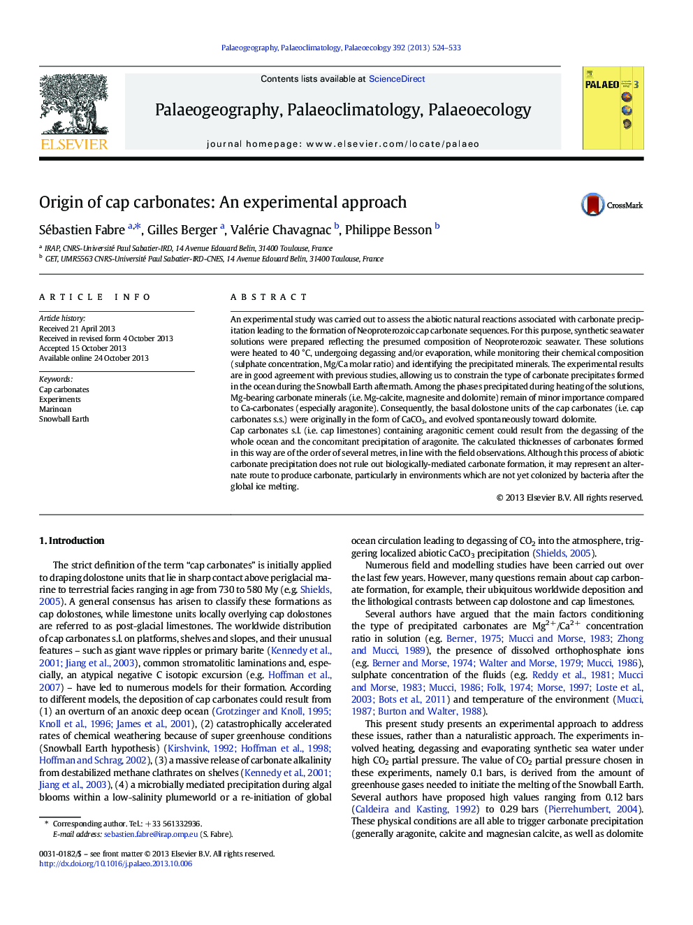 Origin of cap carbonates: An experimental approach