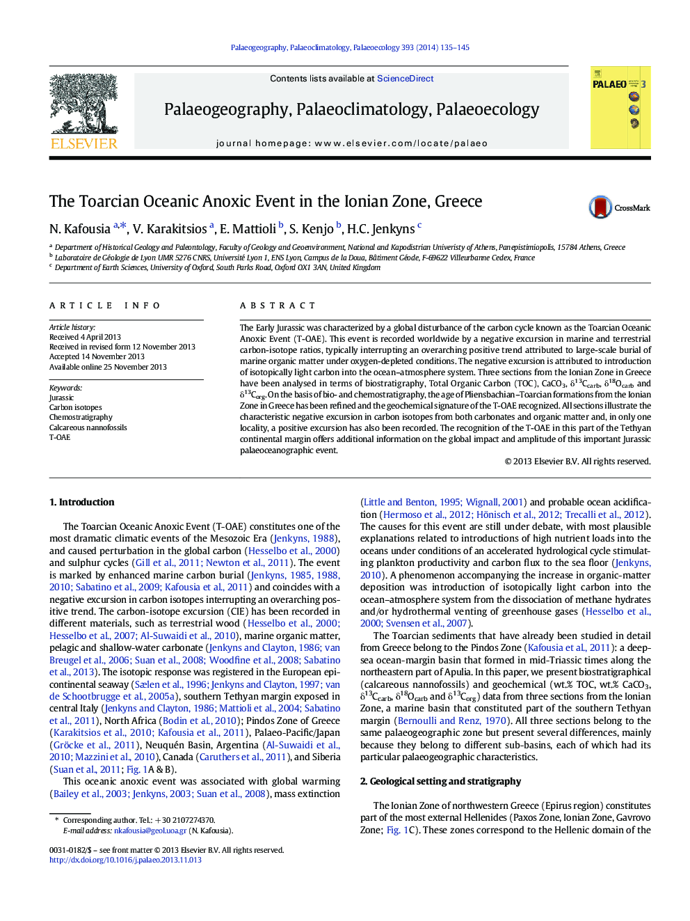 The Toarcian Oceanic Anoxic Event in the Ionian Zone, Greece