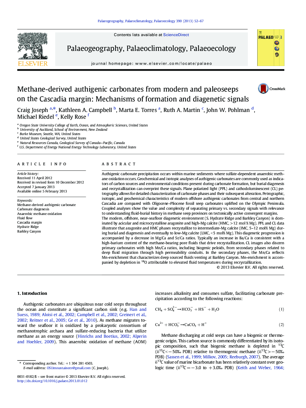 Methane-derived authigenic carbonates from modern and paleoseeps on the Cascadia margin: Mechanisms of formation and diagenetic signals