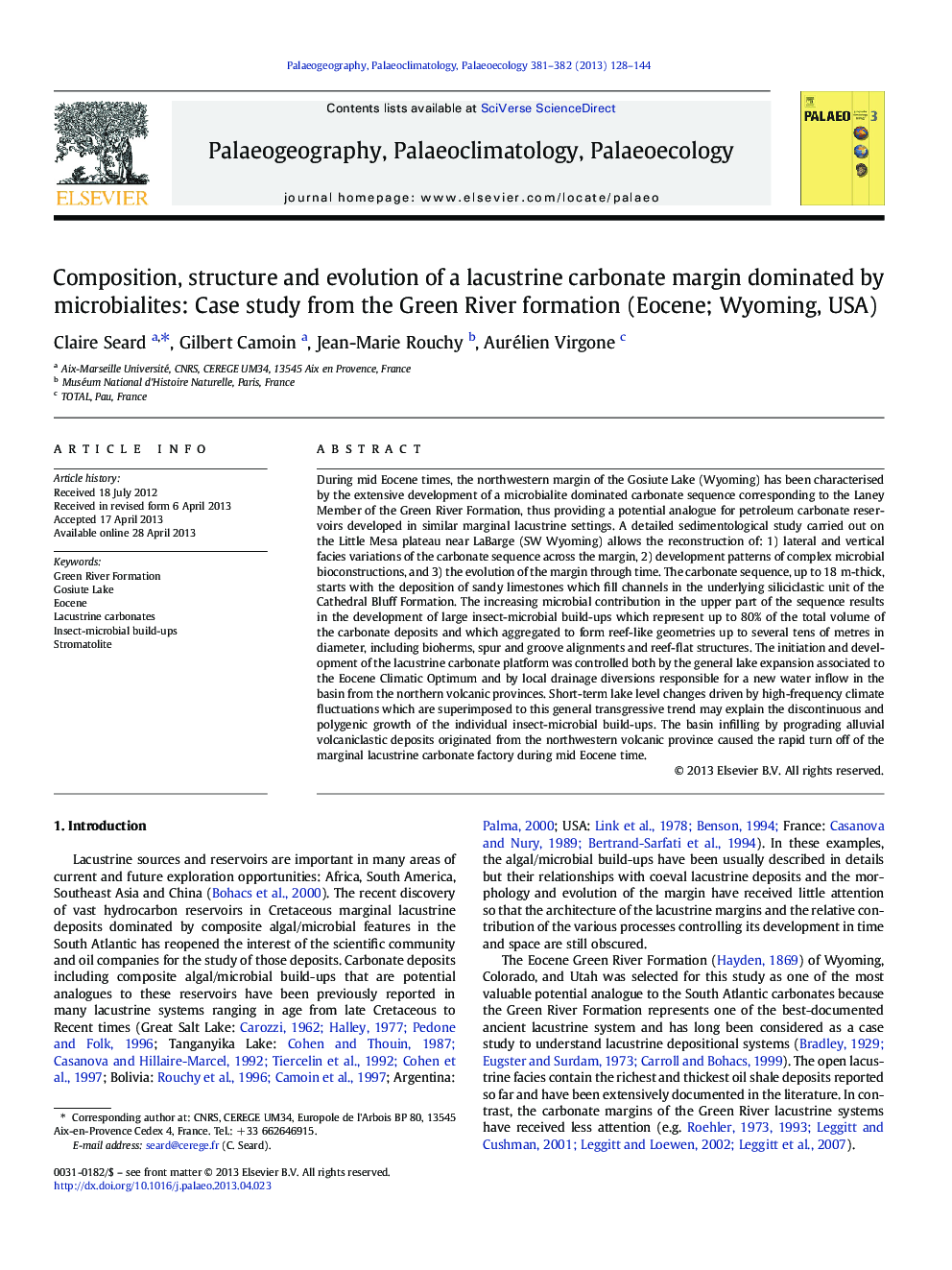 Composition, structure and evolution of a lacustrine carbonate margin dominated by microbialites: Case study from the Green River formation (Eocene; Wyoming, USA)