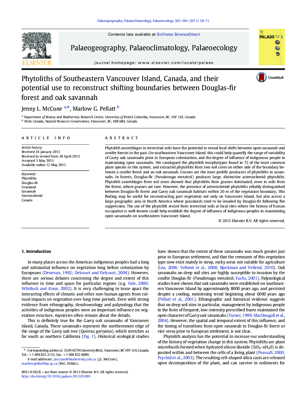 Phytoliths of Southeastern Vancouver Island, Canada, and their potential use to reconstruct shifting boundaries between Douglas-fir forest and oak savannah