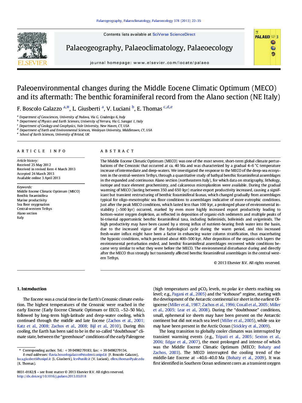 Paleoenvironmental changes during the Middle Eocene Climatic Optimum (MECO) and its aftermath: The benthic foraminiferal record from the Alano section (NE Italy)