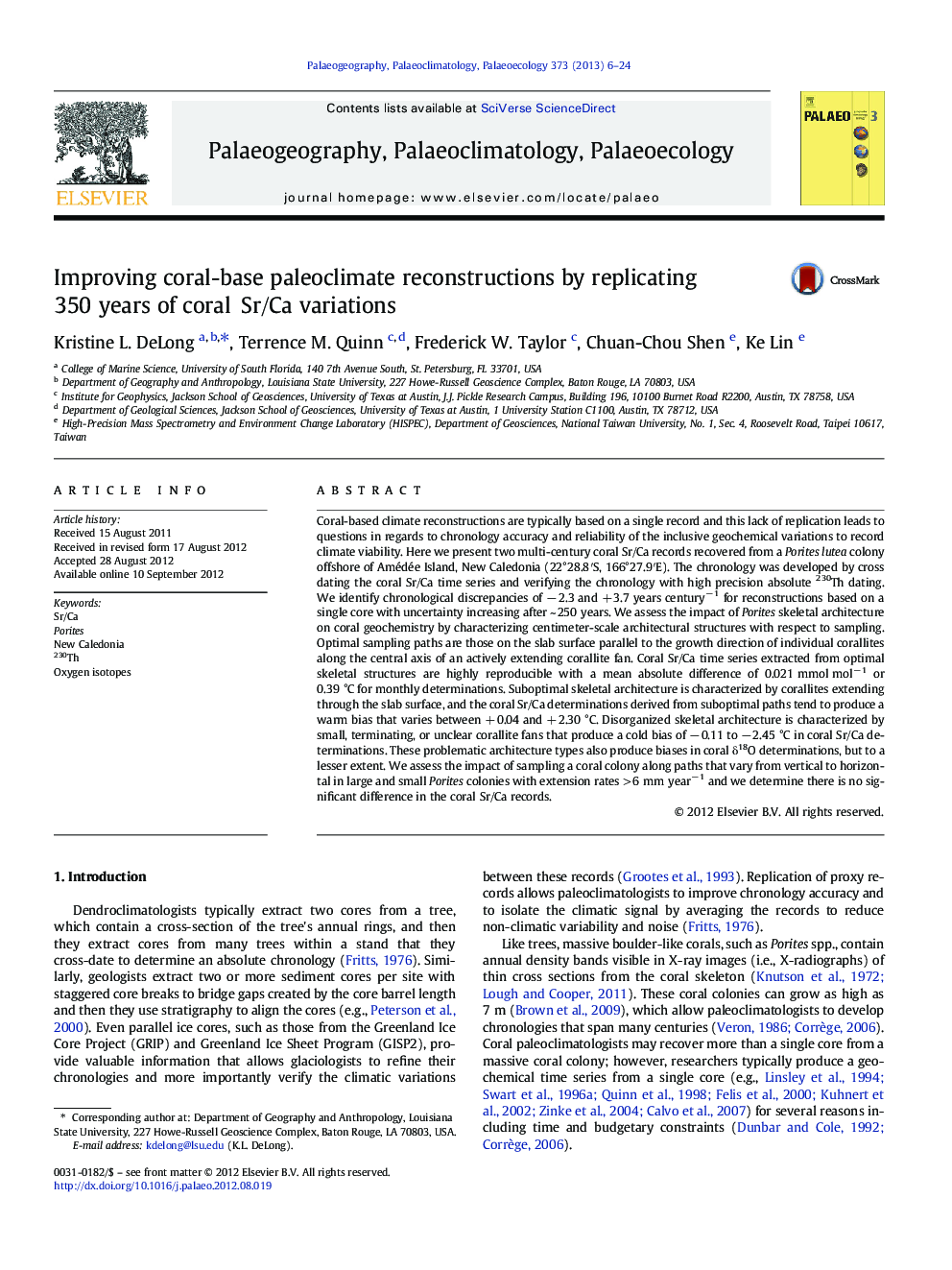 Improving coral-base paleoclimate reconstructions by replicating 350 years of coral Sr/Ca variations