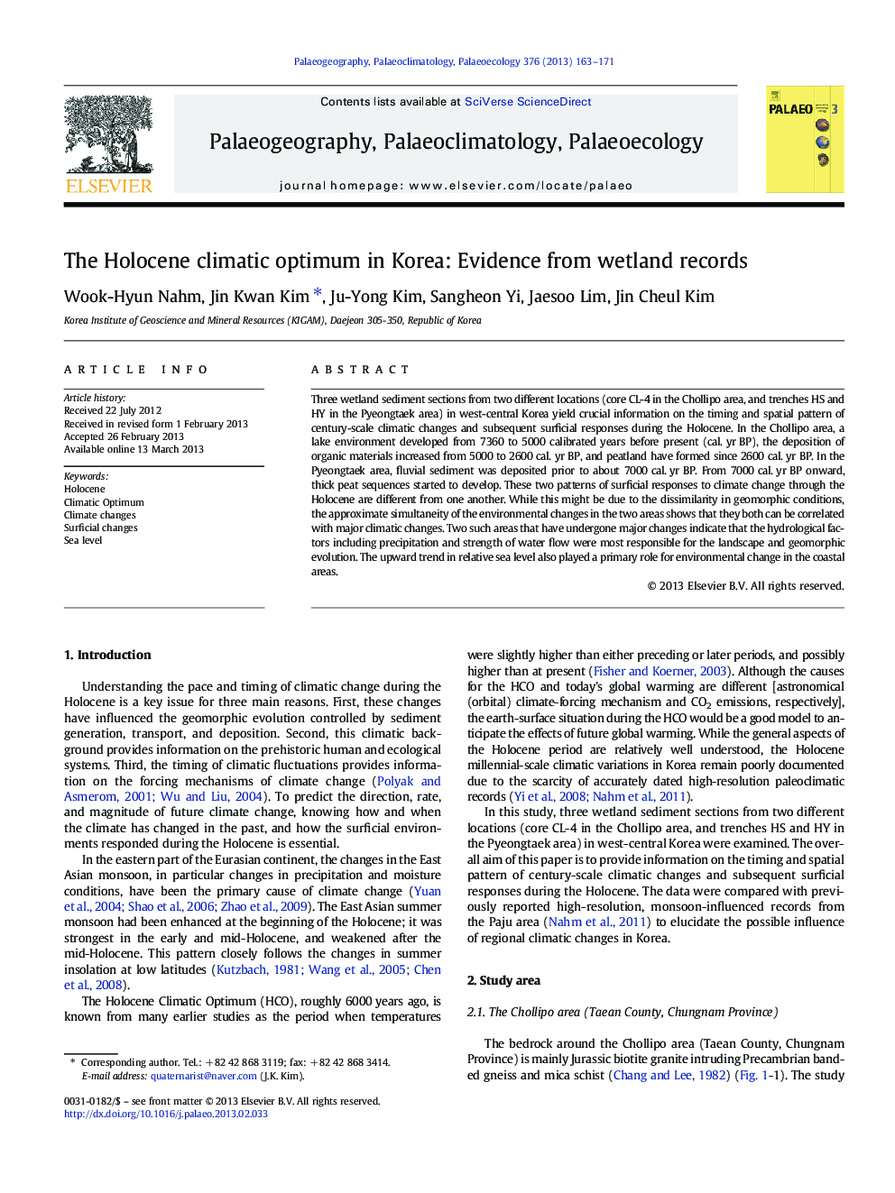 The Holocene climatic optimum in Korea: Evidence from wetland records