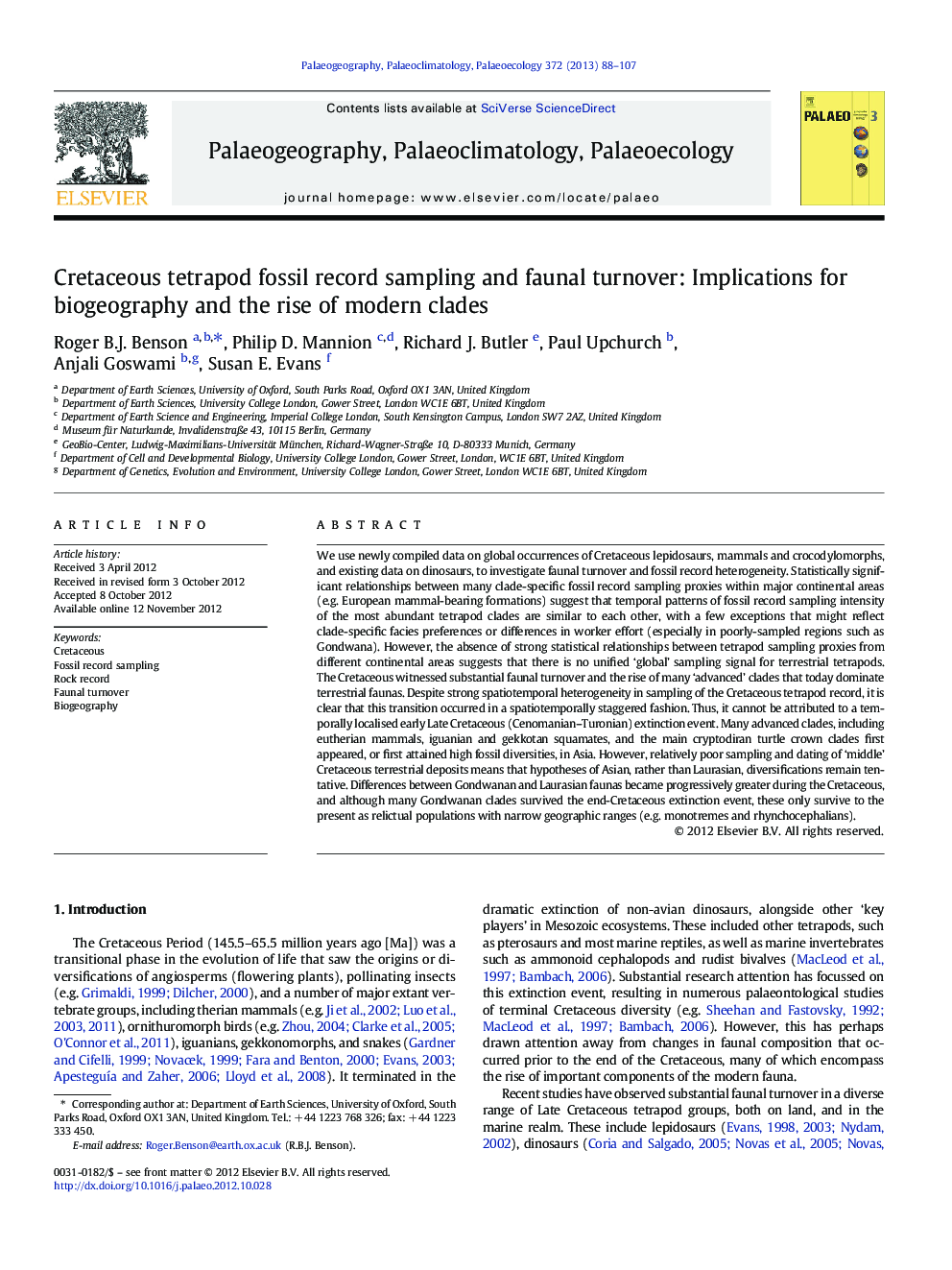 Cretaceous tetrapod fossil record sampling and faunal turnover: Implications for biogeography and the rise of modern clades