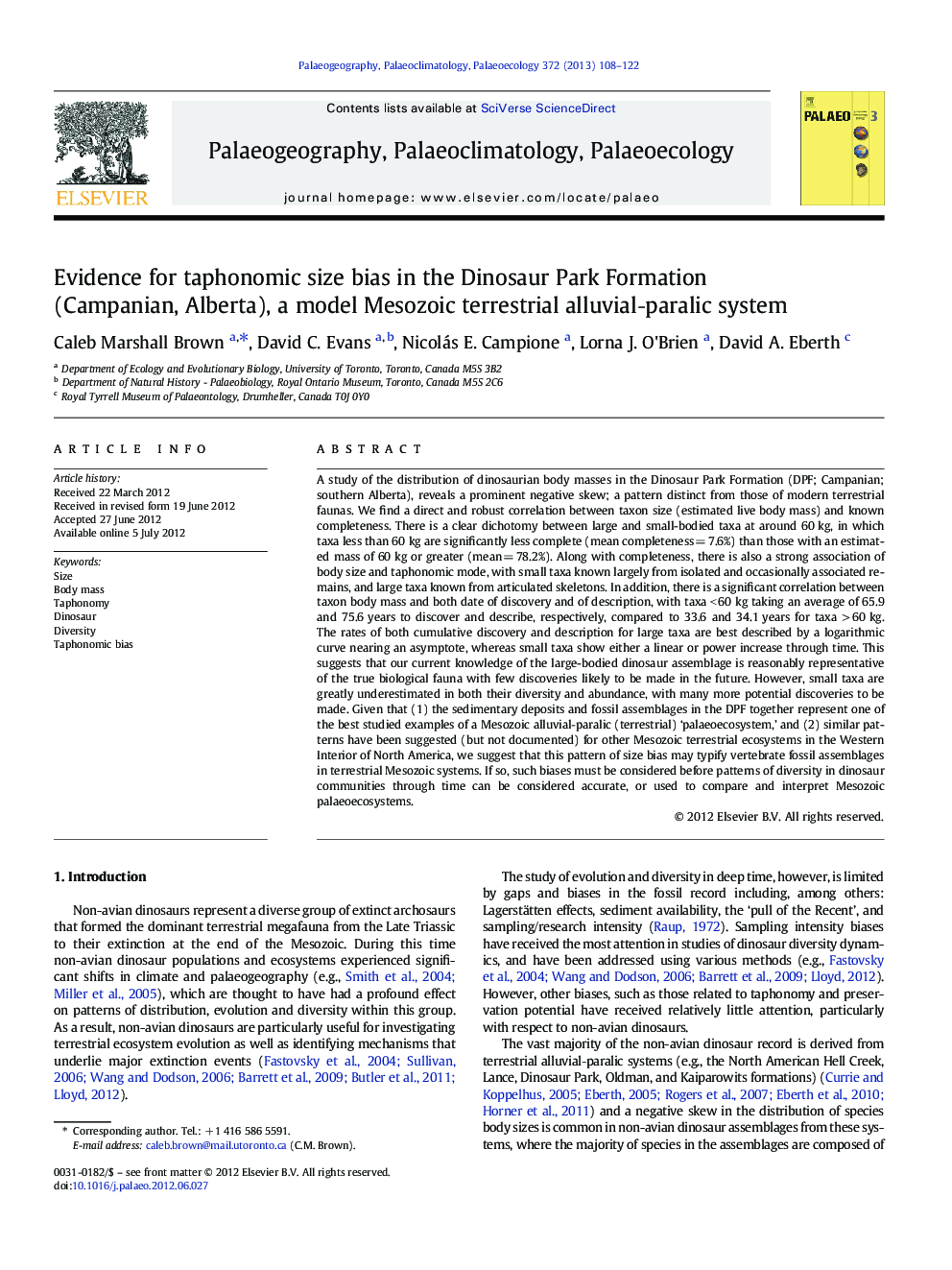 Evidence for taphonomic size bias in the Dinosaur Park Formation (Campanian, Alberta), a model Mesozoic terrestrial alluvial‐paralic system