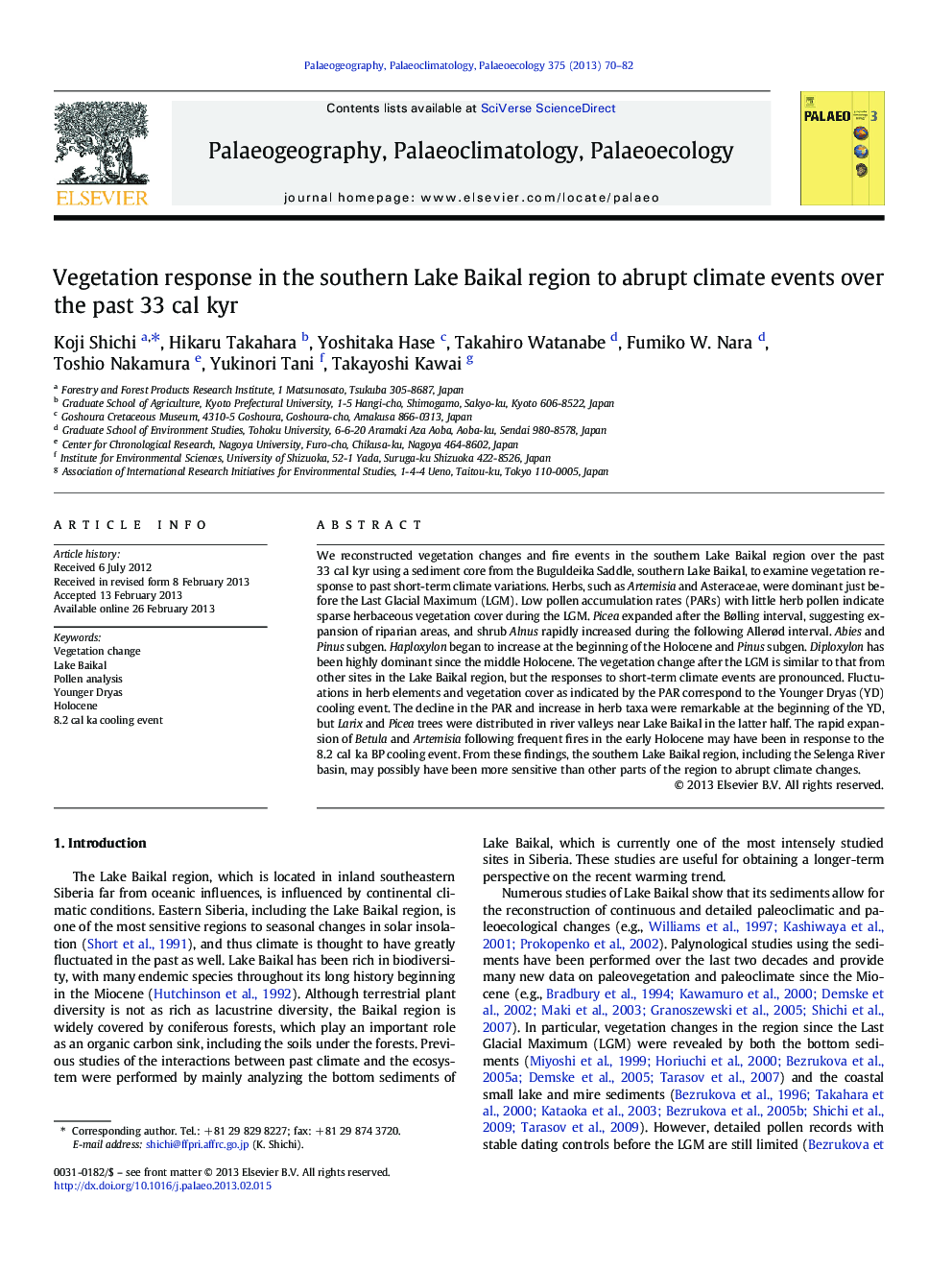 Vegetation response in the southern Lake Baikal region to abrupt climate events over the past 33 cal kyr