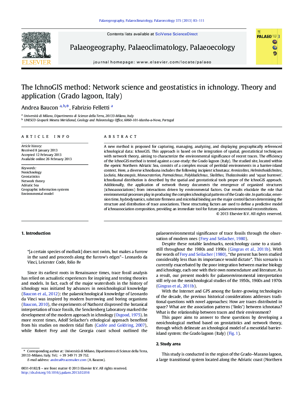 The IchnoGIS method: Network science and geostatistics in ichnology. Theory and application (Grado lagoon, Italy)