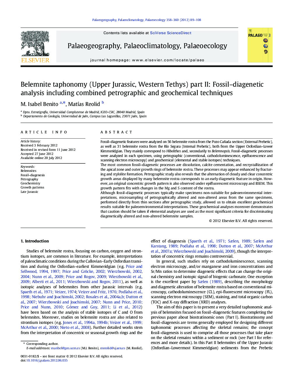 Belemnite taphonomy (Upper Jurassic, Western Tethys) part II: Fossil–diagenetic analysis including combined petrographic and geochemical techniques