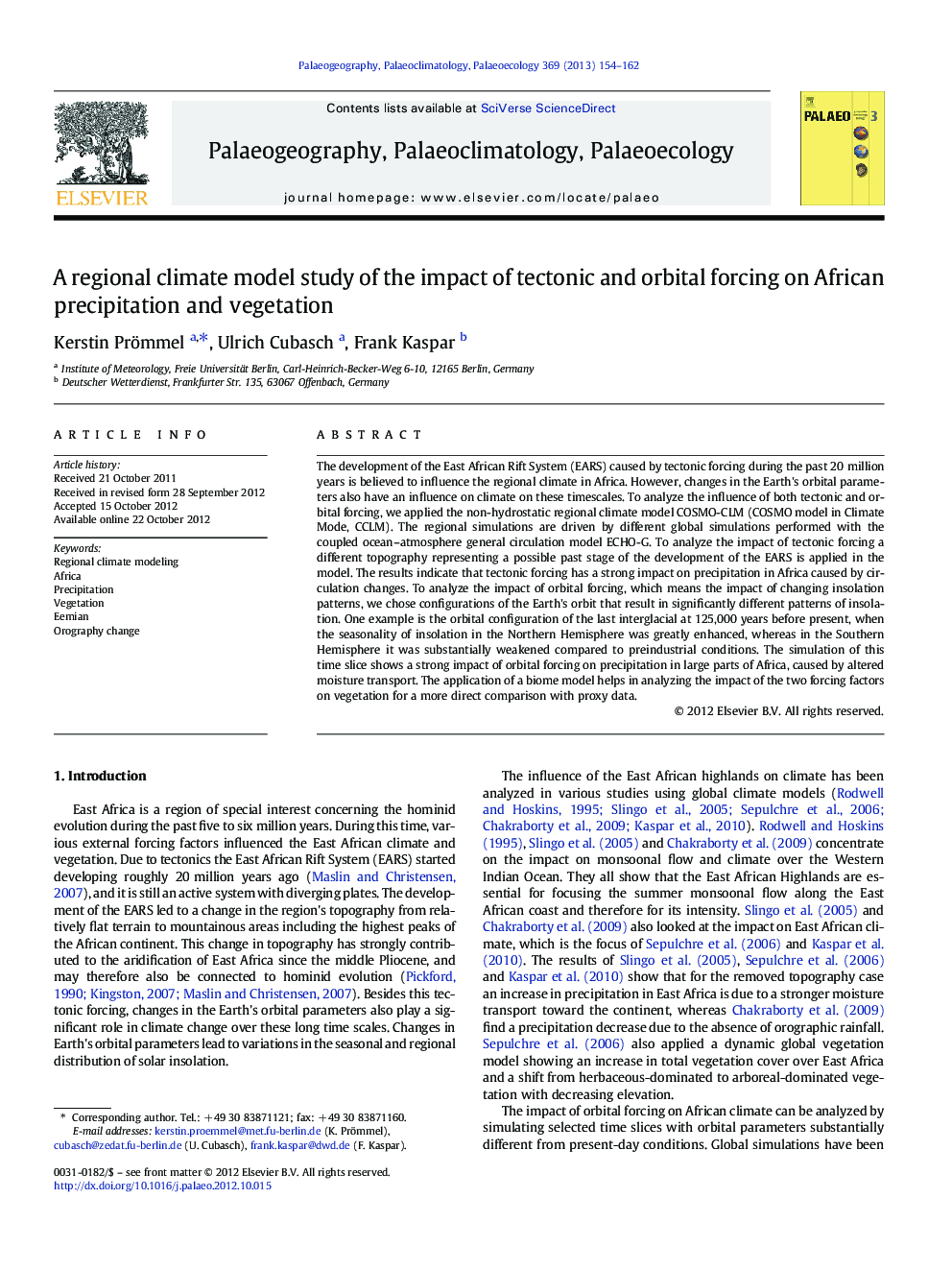 A regional climate model study of the impact of tectonic and orbital forcing on African precipitation and vegetation