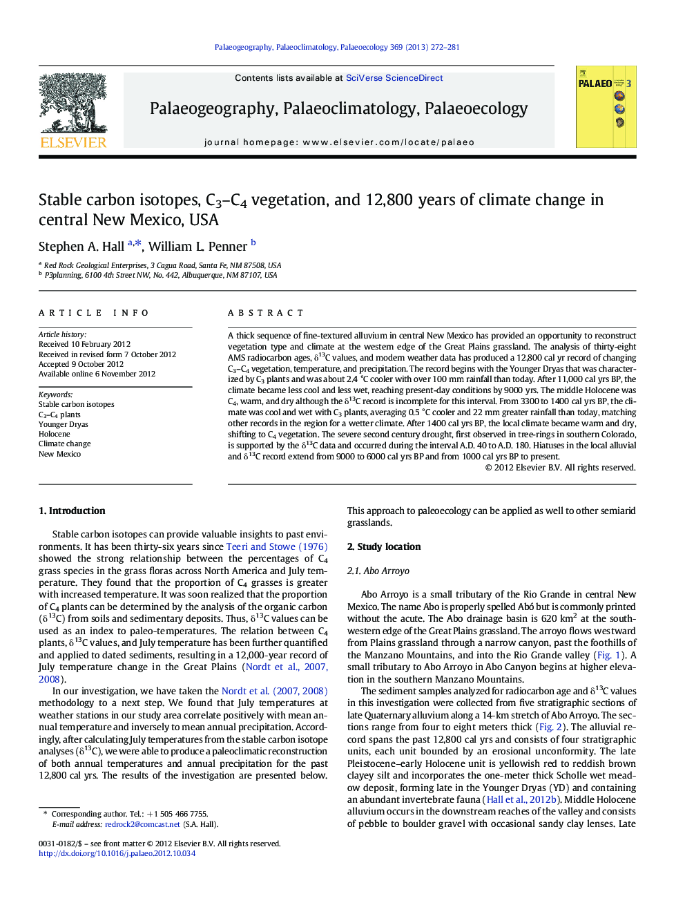 Stable carbon isotopes, C3–C4 vegetation, and 12,800 years of climate change in central New Mexico, USA