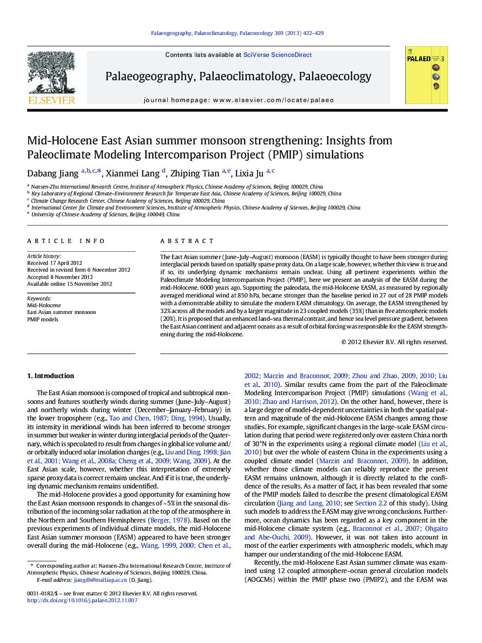 Mid-Holocene East Asian summer monsoon strengthening: Insights from Paleoclimate Modeling Intercomparison Project (PMIP) simulations