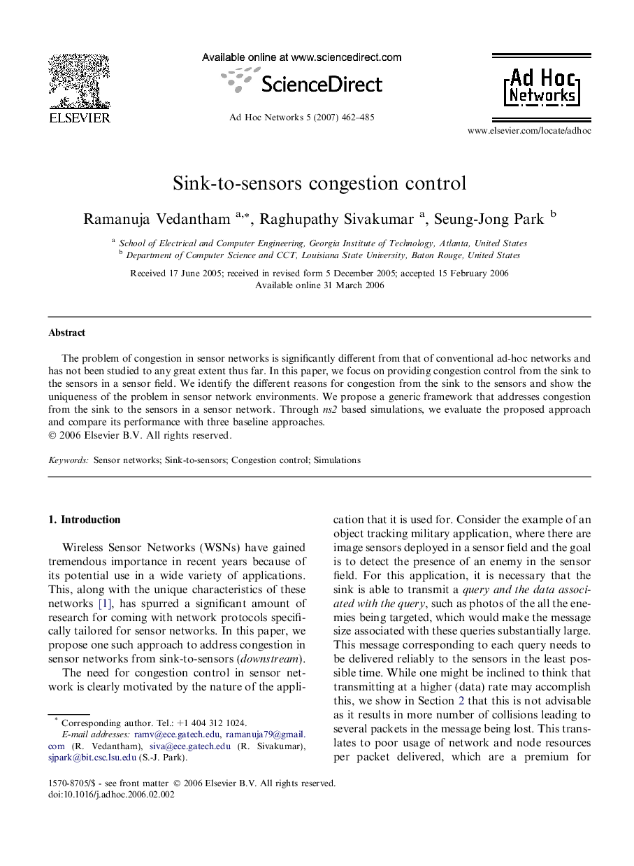 Sink-to-sensors congestion control