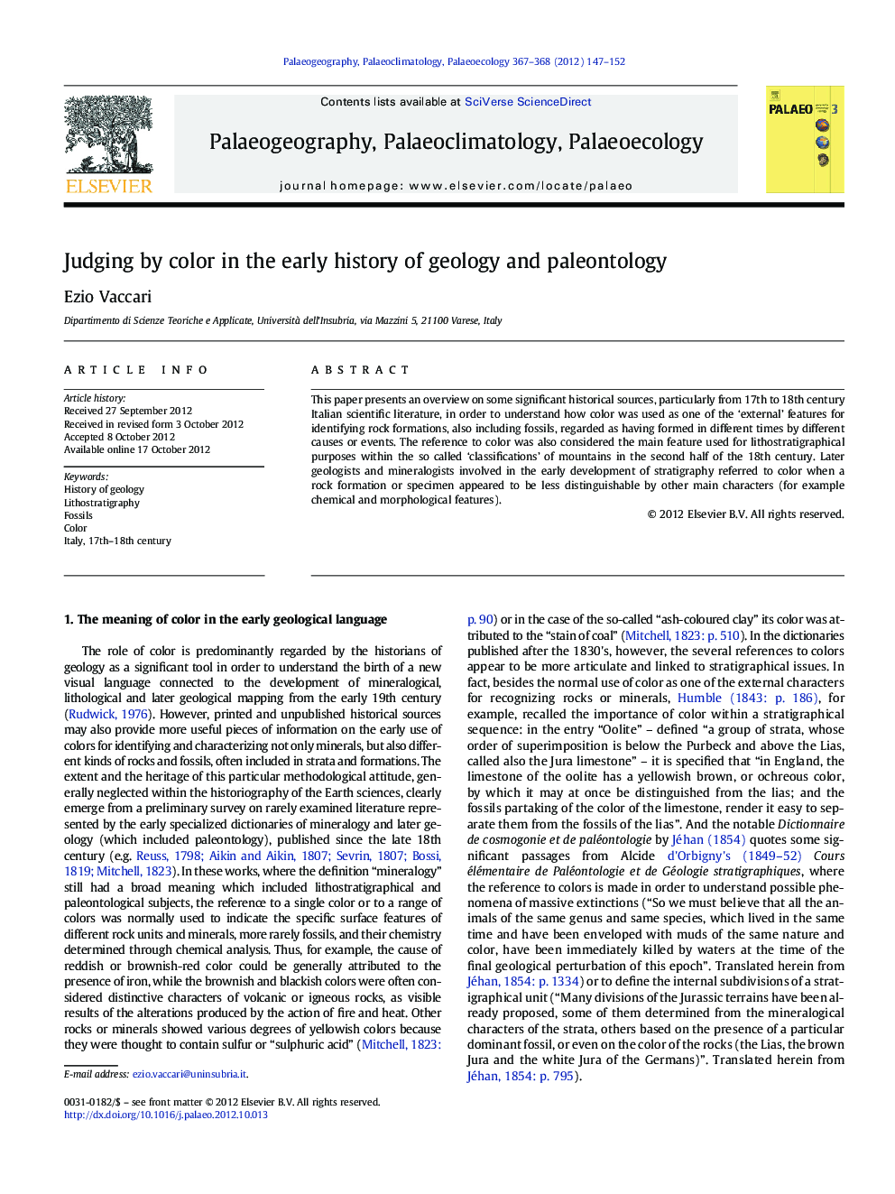 Judging by color in the early history of geology and paleontology