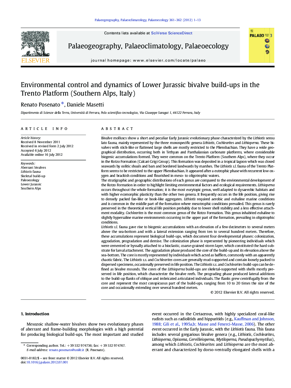 Environmental control and dynamics of Lower Jurassic bivalve build-ups in the Trento Platform (Southern Alps, Italy)