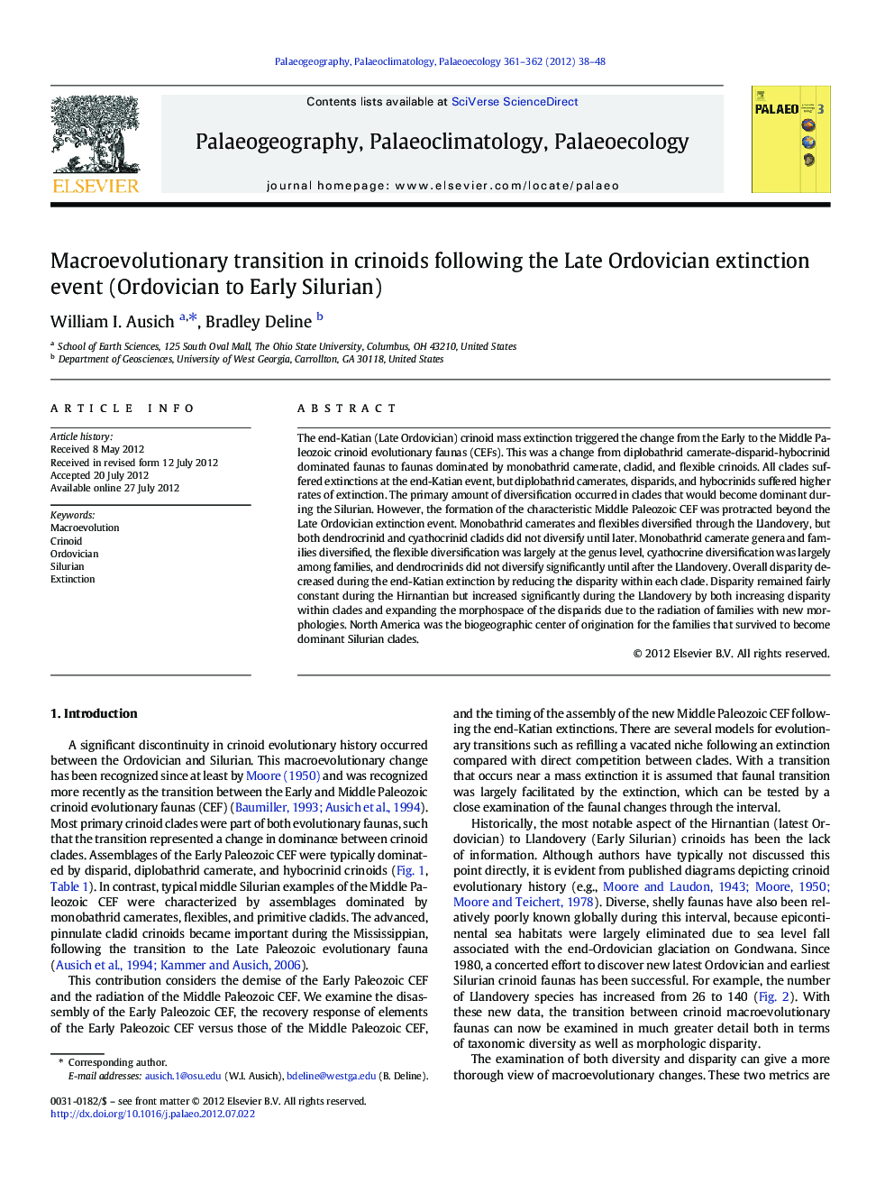 Macroevolutionary transition in crinoids following the Late Ordovician extinction event (Ordovician to Early Silurian)