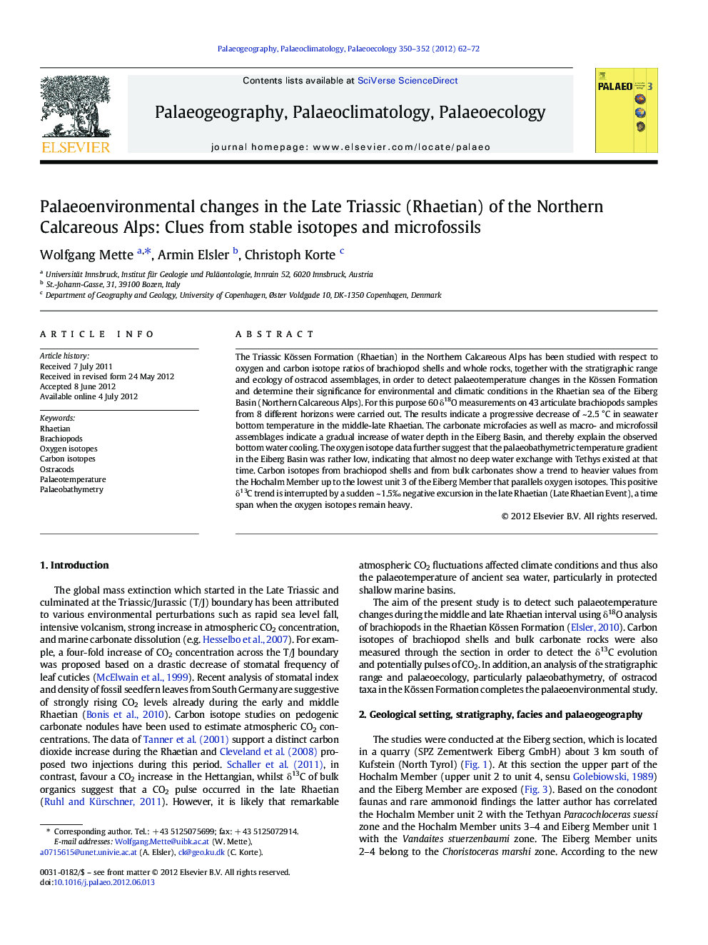 Palaeoenvironmental changes in the Late Triassic (Rhaetian) of the Northern Calcareous Alps: Clues from stable isotopes and microfossils