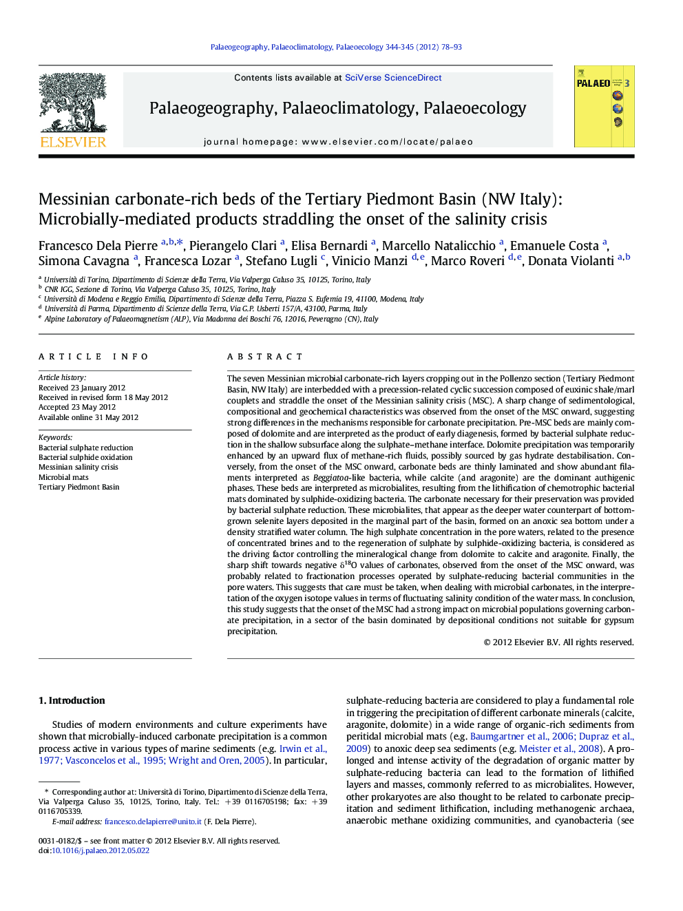 Messinian carbonate-rich beds of the Tertiary Piedmont Basin (NW Italy): Microbially-mediated products straddling the onset of the salinity crisis