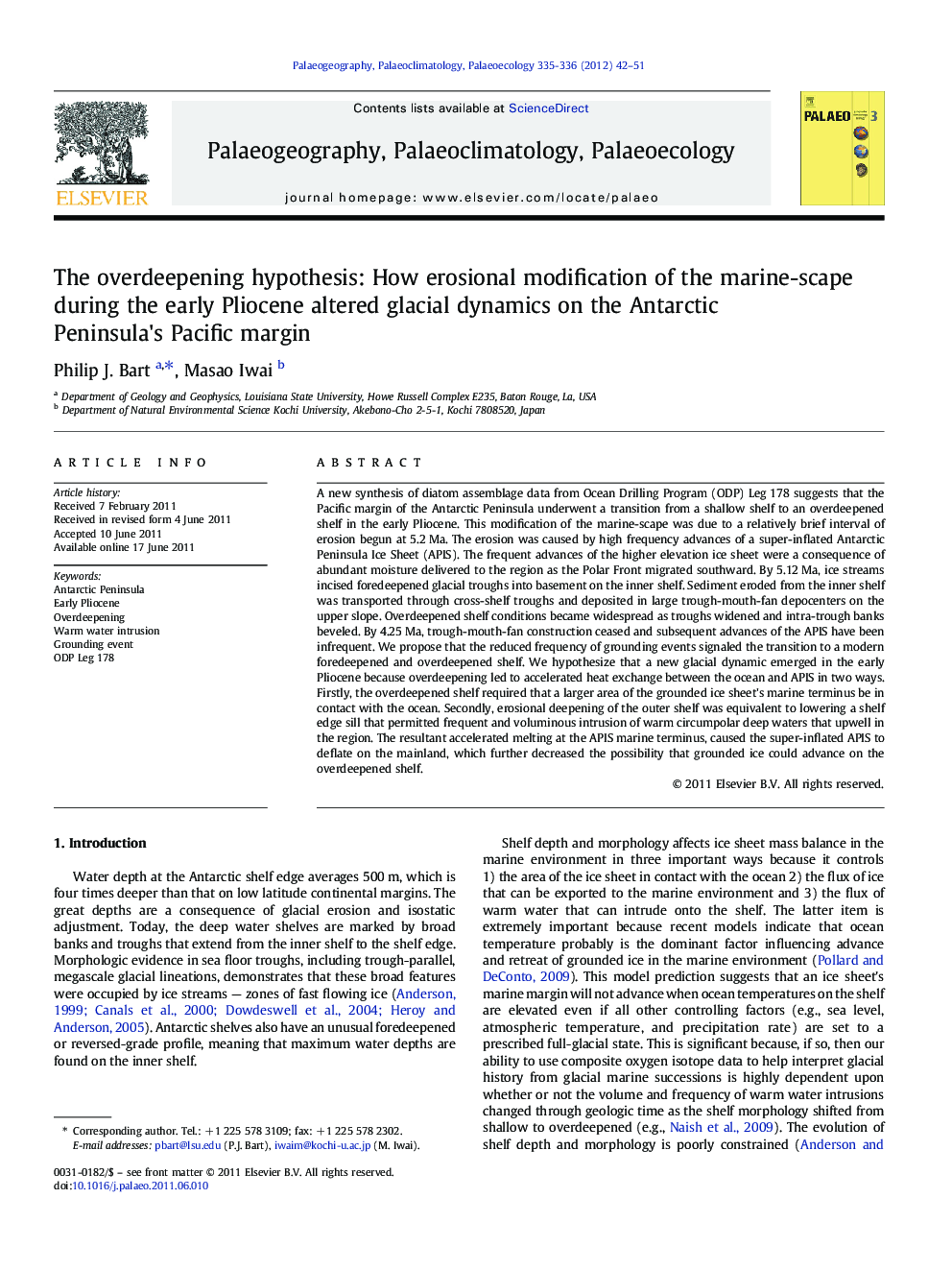 The overdeepening hypothesis: How erosional modification of the marine-scape during the early Pliocene altered glacial dynamics on the Antarctic Peninsula's Pacific margin