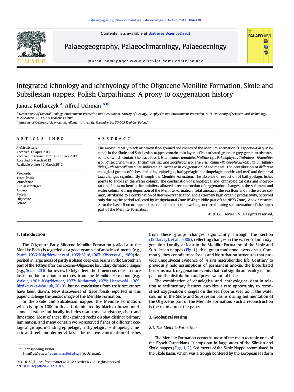 Integrated ichnology and ichthyology of the Oligocene Menilite Formation, Skole and Subsilesian nappes, Polish Carpathians: A proxy to oxygenation history