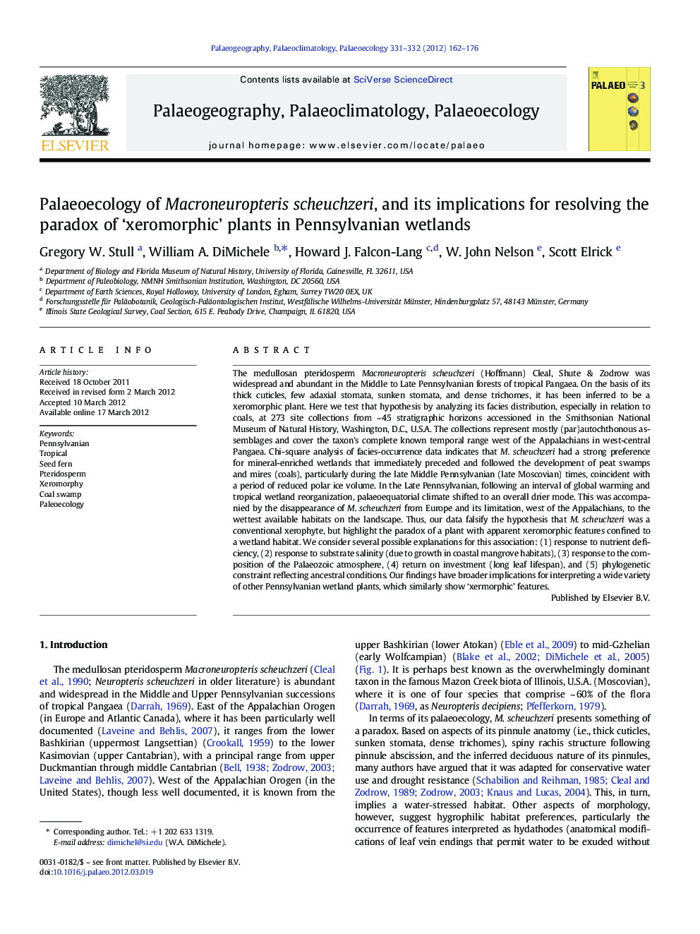 Palaeoecology of Macroneuropteris scheuchzeri, and its implications for resolving the paradox of ‘xeromorphic’ plants in Pennsylvanian wetlands