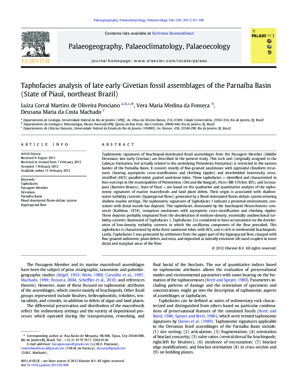 Taphofacies analysis of late early Givetian fossil assemblages of the Parnaíba Basin (State of Piauí, northeast Brazil)