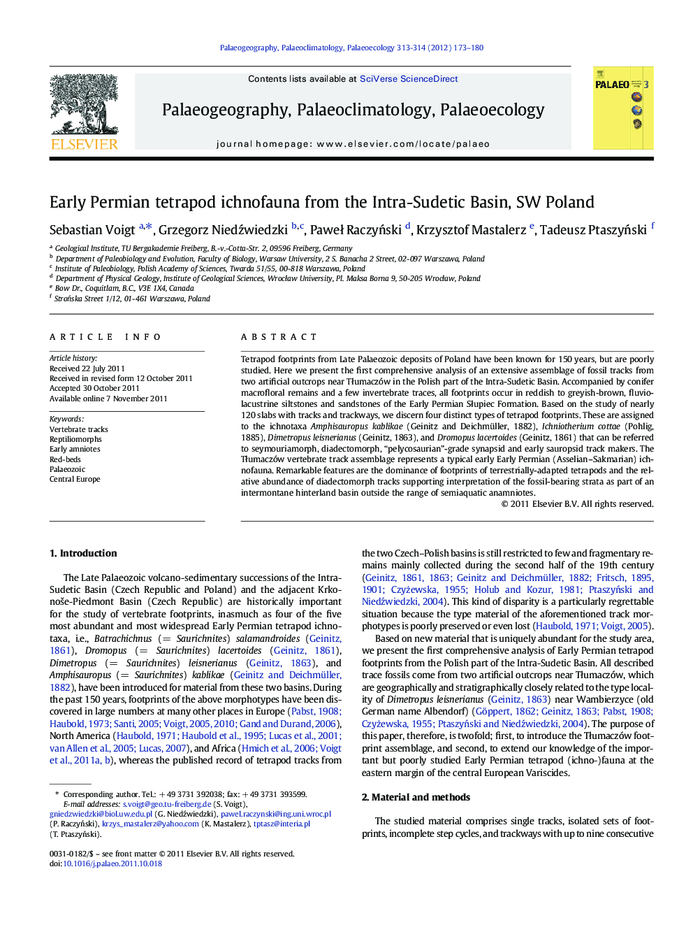 Early Permian tetrapod ichnofauna from the Intra-Sudetic Basin, SW Poland