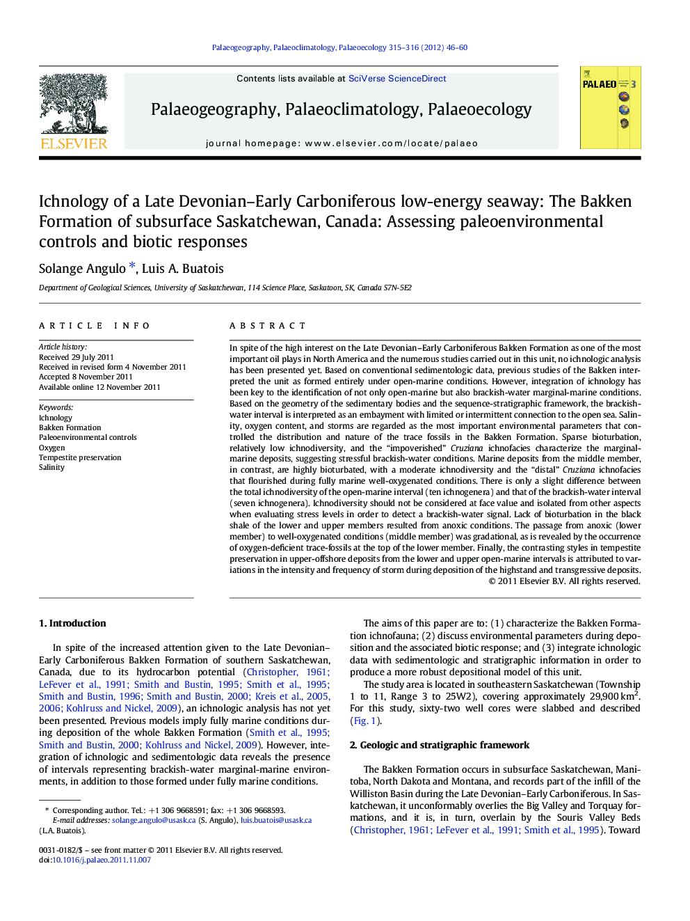 Ichnology of a Late Devonian–Early Carboniferous low-energy seaway: The Bakken Formation of subsurface Saskatchewan, Canada: Assessing paleoenvironmental controls and biotic responses