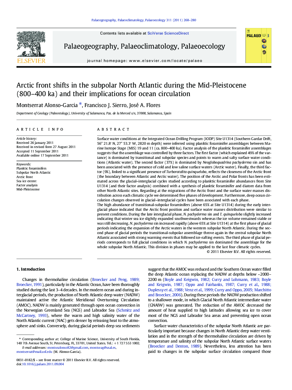 Arctic front shifts in the subpolar North Atlantic during the Mid-Pleistocene (800–400 ka) and their implications for ocean circulation